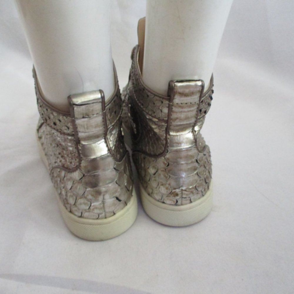 Christian Louboutin Silver Metallic Snakeskin High-Top Sneakers - Picture 5 of 9